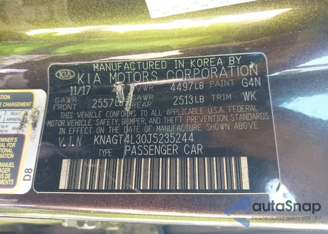 2018 Kia Optima Lx из США, поврежденный, VIN KNAGT4L30J5235244